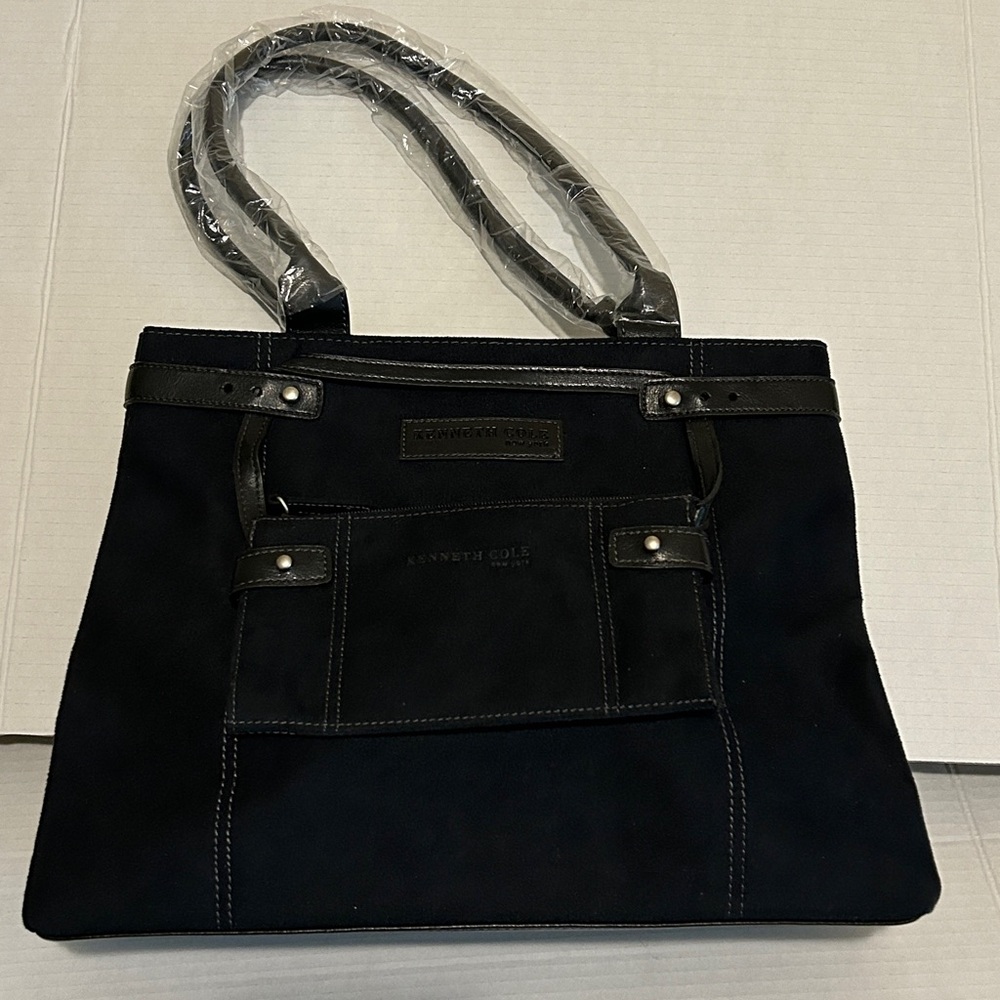 NWOT Kenneth Cole Black Suede Tote Bag with detachable mini zip bag.versatile